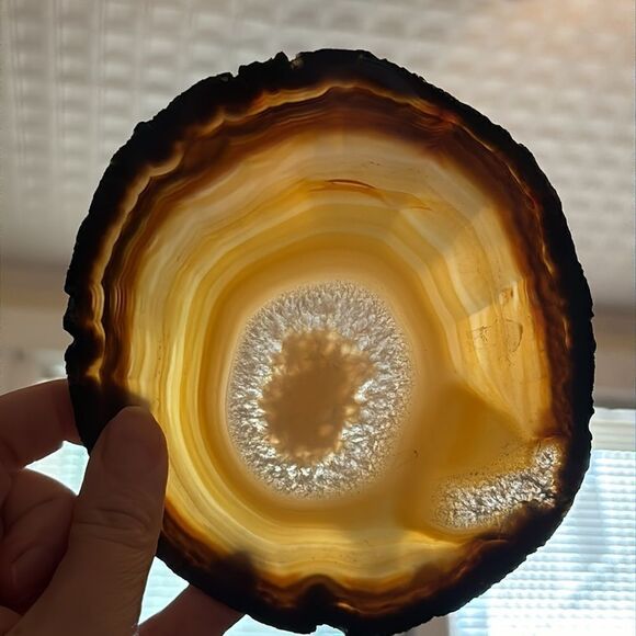 Thin Agate Slab Slice with Wooden Display Stand- Orange Collectible Mineral - Picture 3 of 5